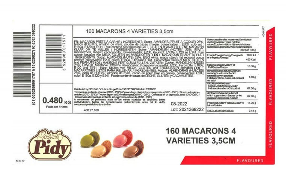 La etiqueta de unos macarons retirados / AESAN